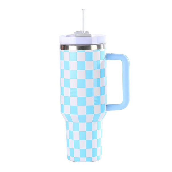 Double Wall Stainless Steel Vacuum Tumbler - Checker