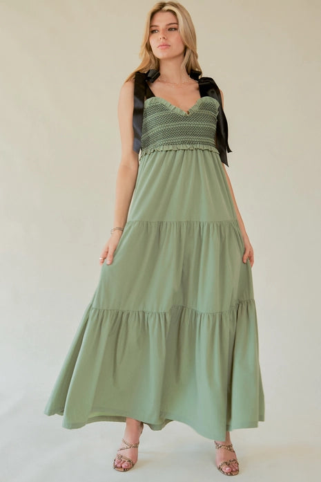 Green Goddess Bow Tie Maxi Dress