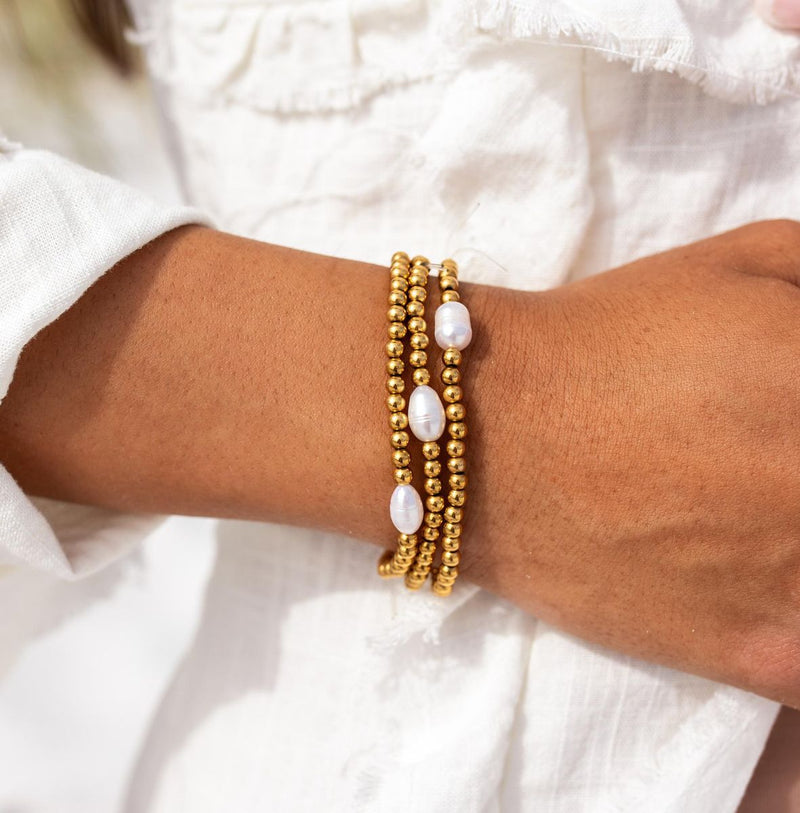 Seaside Pearl Stretch Bracelet (Water Resistant)