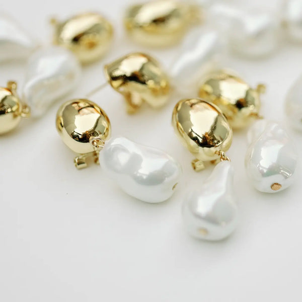 Vintage Chunky Gold & Pearl Statement Drop Earrings