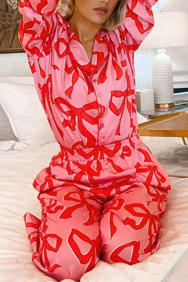 Pink Bow Print Pajama Set