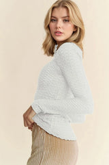 Textured Long Sleeve Mock See Through Layered Top