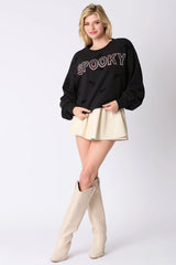 Spooky Studded Sweatshirt with Velvet Ribbon Detail