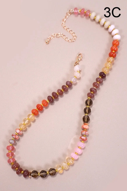 Natural Agate Glass Semi Precious Bead Necklace