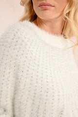 Shimmy Shimmer White Fuzzy Sweater