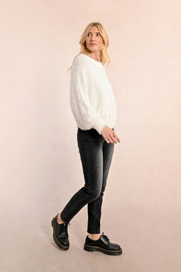 Shimmy Shimmer White Fuzzy Sweater