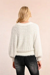 Shimmy Shimmer White Fuzzy Sweater