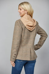 Hooded Herringbone Pattern Double Breasted Blazer