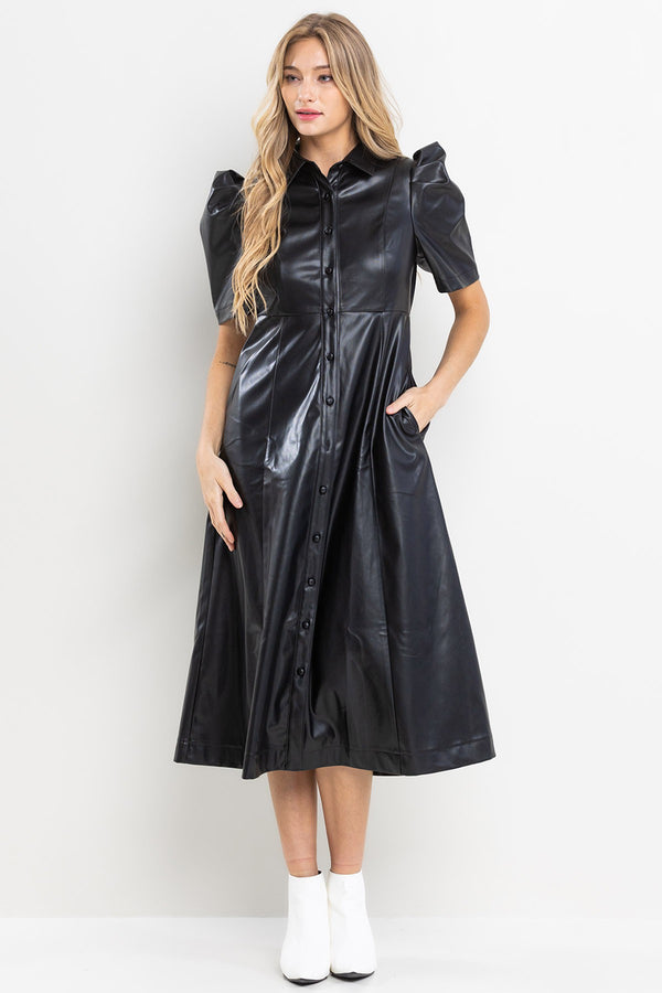 Faux Leather Carolyn Midi Dress