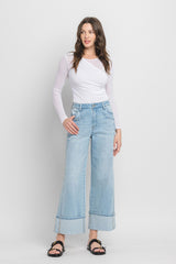 High Rise Cuffed Baggy Wide Leg Jeans