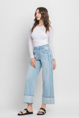 High Rise Cuffed Baggy Wide Leg Jeans