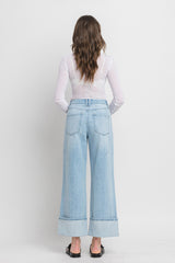 High Rise Cuffed Baggy Wide Leg Jeans