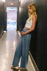 The Olivia High Rise Seam Detail Palazzo Jeans