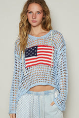 USA Crochet Hoodie Top