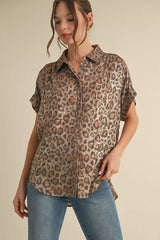 Leopard Button Up Metallic Top