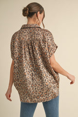 Leopard Button Up Metallic Top