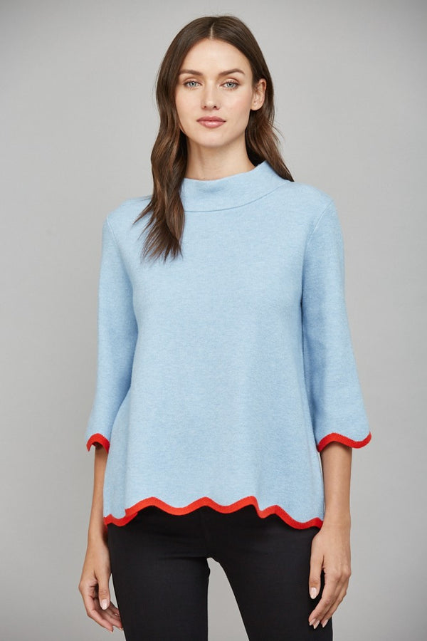 Scalloped Edge Mock Neck Sweater