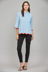 Scalloped Edge Mock Neck Sweater