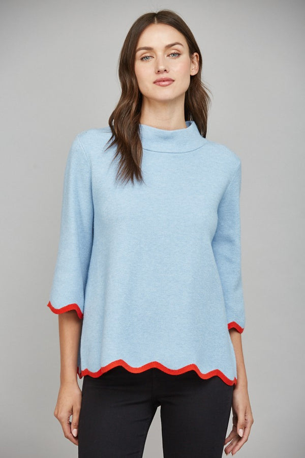 Scalloped Edge Mock Neck Sweater