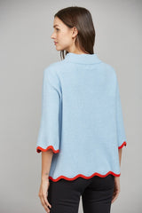 Scalloped Edge Mock Neck Sweater
