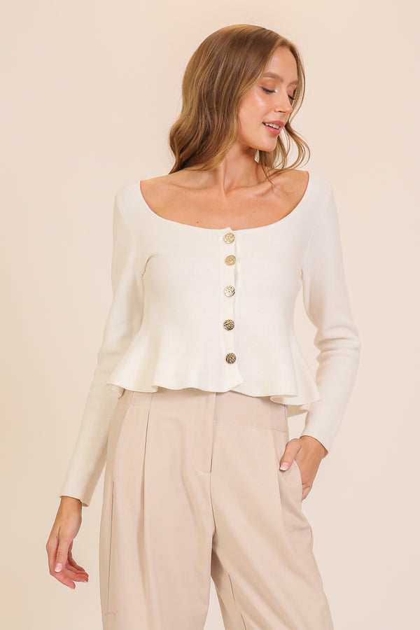 Button Down Flare Sweater