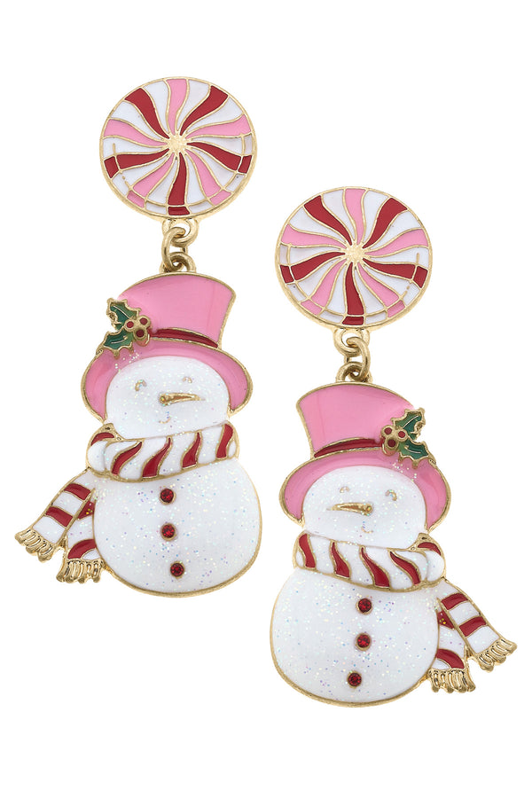 Mr. Frosty Enamel Peppermint Candy Drop Earrings