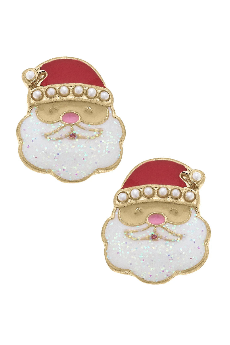 Pearl Studded Enamel Santa Claus Earrings