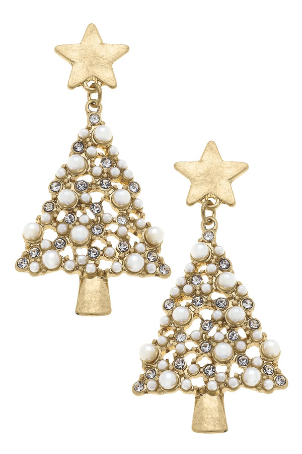 White Christmas Tree Pearl Earrings