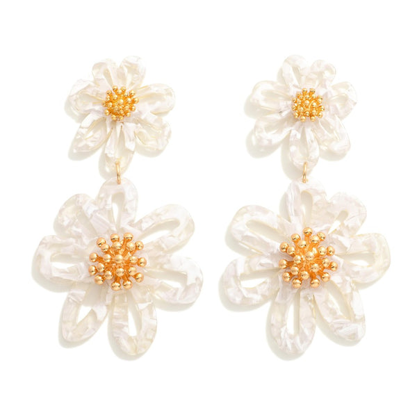 Marble Flower Drop Earrings with Gold Cluster