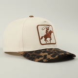 Cowboy Embroidered Patch Leopard Brim Trucker Hat