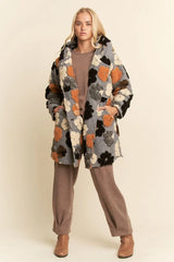 Chunky Flower Embroidered Hoodie Coat Jacket