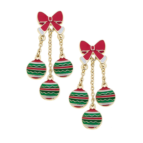 Deck the Halls Enamel Earrings in Red/Green/White
