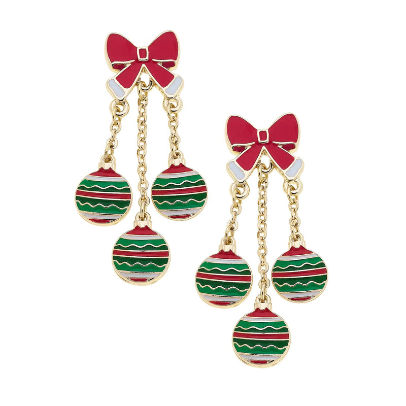 Deck the Halls Enamel Earrings in Red/Green/White