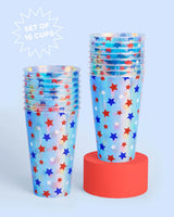 Stars & Stripes Patriotic Cups - 16 Iridescent 16 oz Cups