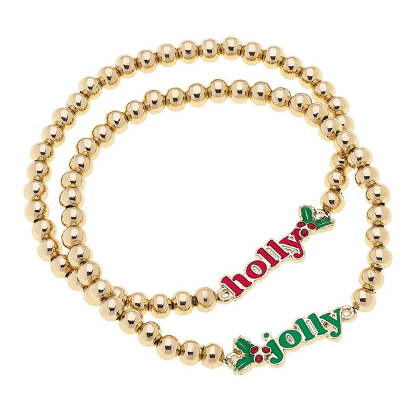 Holly Jolly Ball Bead Stretch Bracelet Set of 2