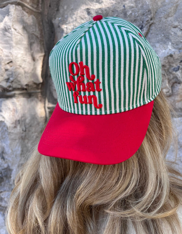 Oh What Fun Stripe Vintage Trucker Hat