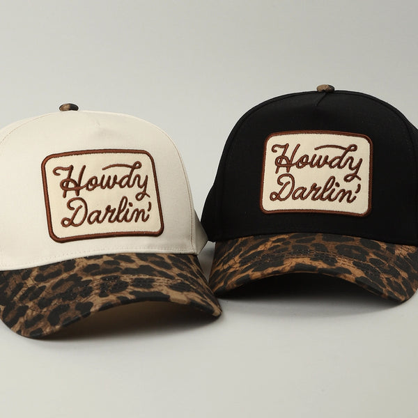 Howdy Darlin' Embroidered Leopard Brim Trucker Hat