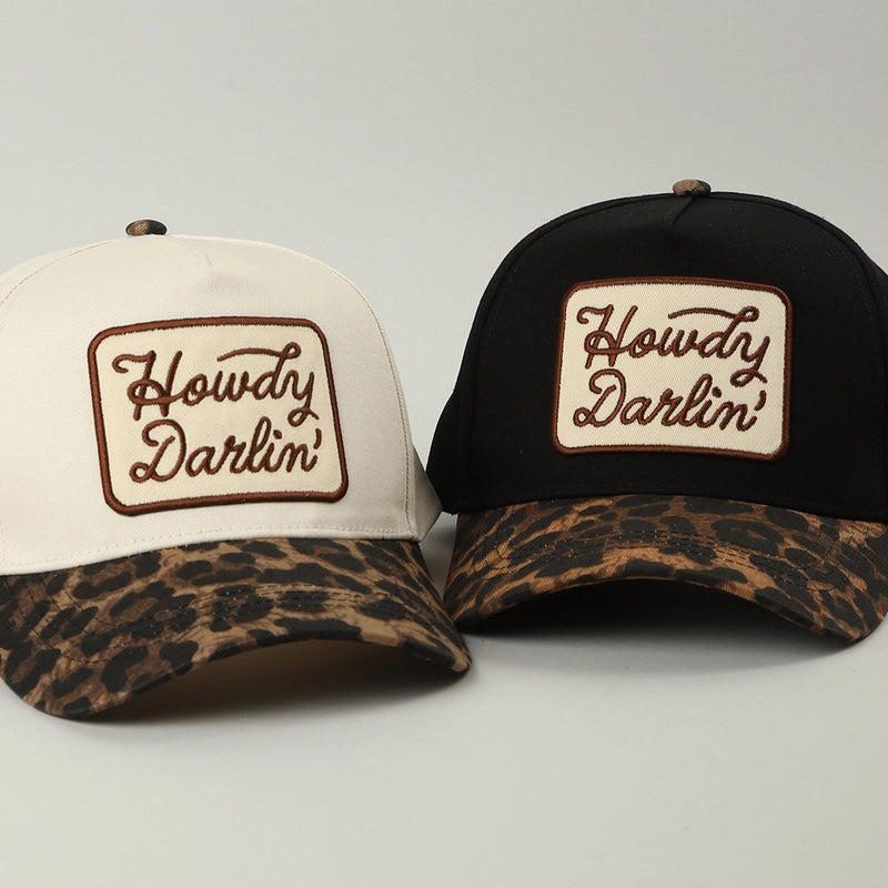 Howdy Darlin' Embroidered Leopard Brim Trucker Hat