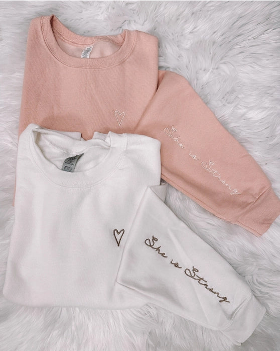 She Is Strong Embroidered Sweatshirt