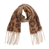 Leopard Print Oblong Scarf Shawl with Fringe
