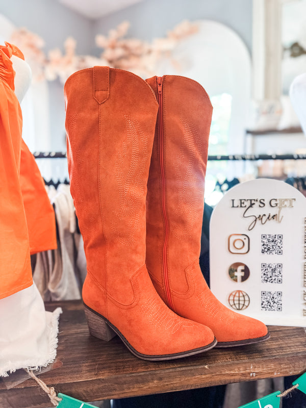 Orange Suede Cowgirl Boots