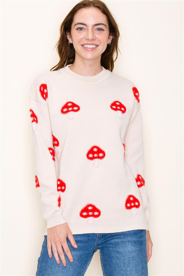 Mushroom Jacquard Crewneck Sweater
