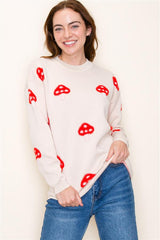 Mushroom Jacquard Crewneck Sweater