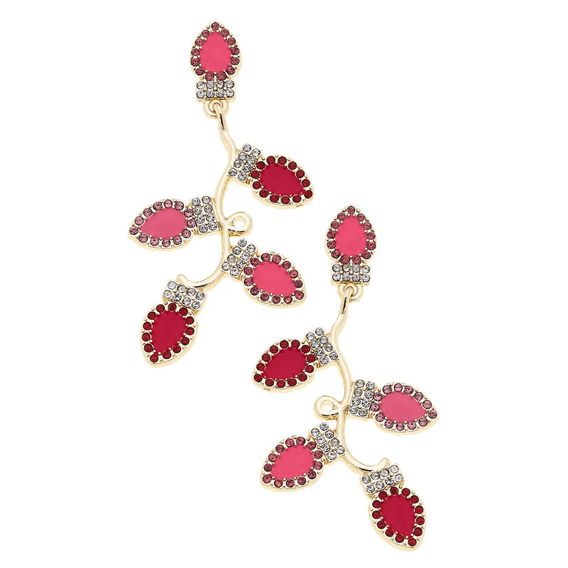 Rhinestone Enamel Christmas Lights Earrings in Pink