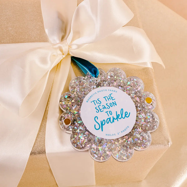 Scalloped Picture Frame Ornament - Silver Glitter