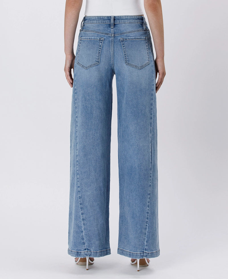 The Olivia High Rise Seam Detail Palazzo Jeans
