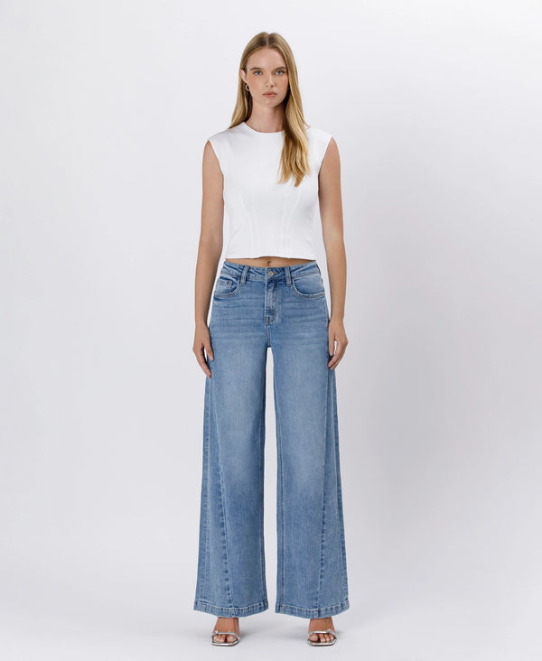 The Olivia High Rise Seam Detail Palazzo Jeans