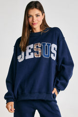 Jesus Embroidered Mock-neck Sweatshirt