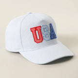 USA Embroidered Patch Varsity-Style Stripe Trucker Hat