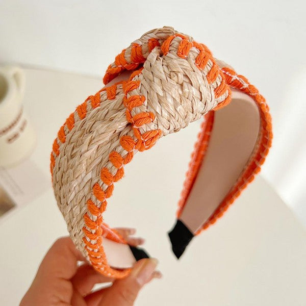 Straw Knotted Headband - Orange
